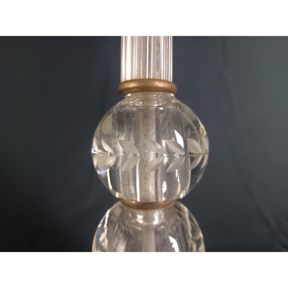 Vintage Etched Glass Lamp With Glass Geometric Shapes Leaves Vine Patterns MCM - Picture 7 of 10